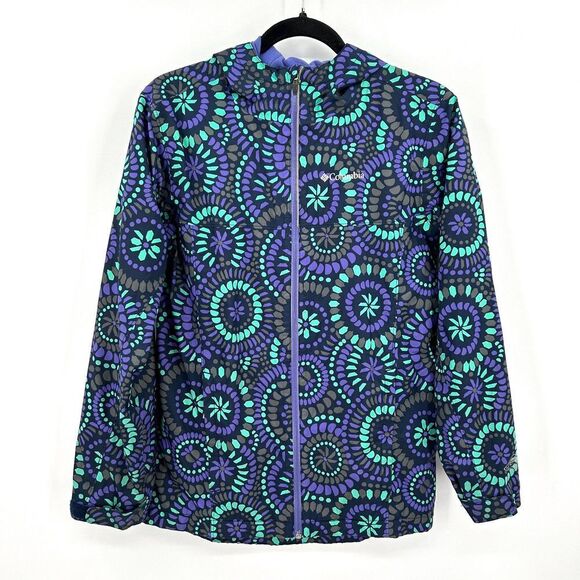 COLUMBIA Purple Teal Design Fleece Lined Outdoor Full Zip Jacket Juniors Large - Picture 1 of 6